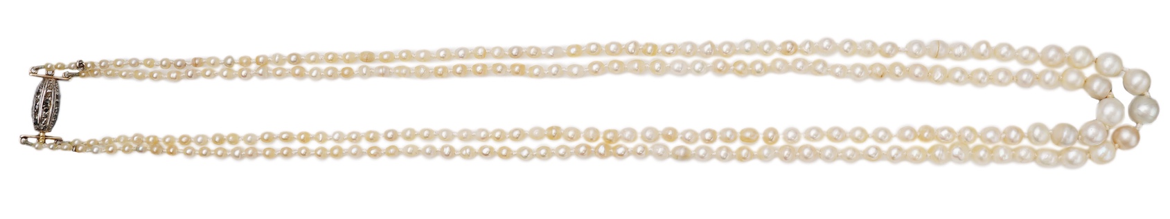 A natural pearl and diamond necklace, early 20th century